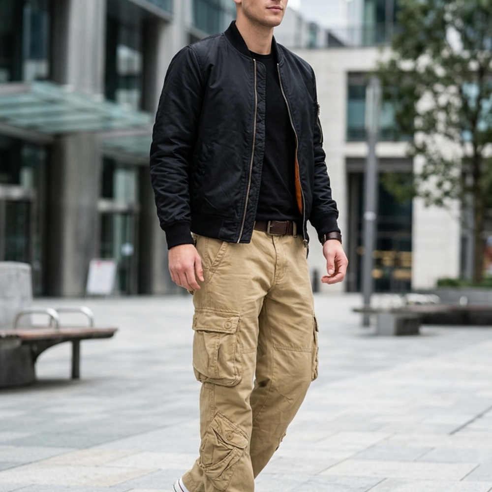 YIG 남녀공용 멀티포켓 와이드 밀리터리룩 면 카고바지 - 버건디레드