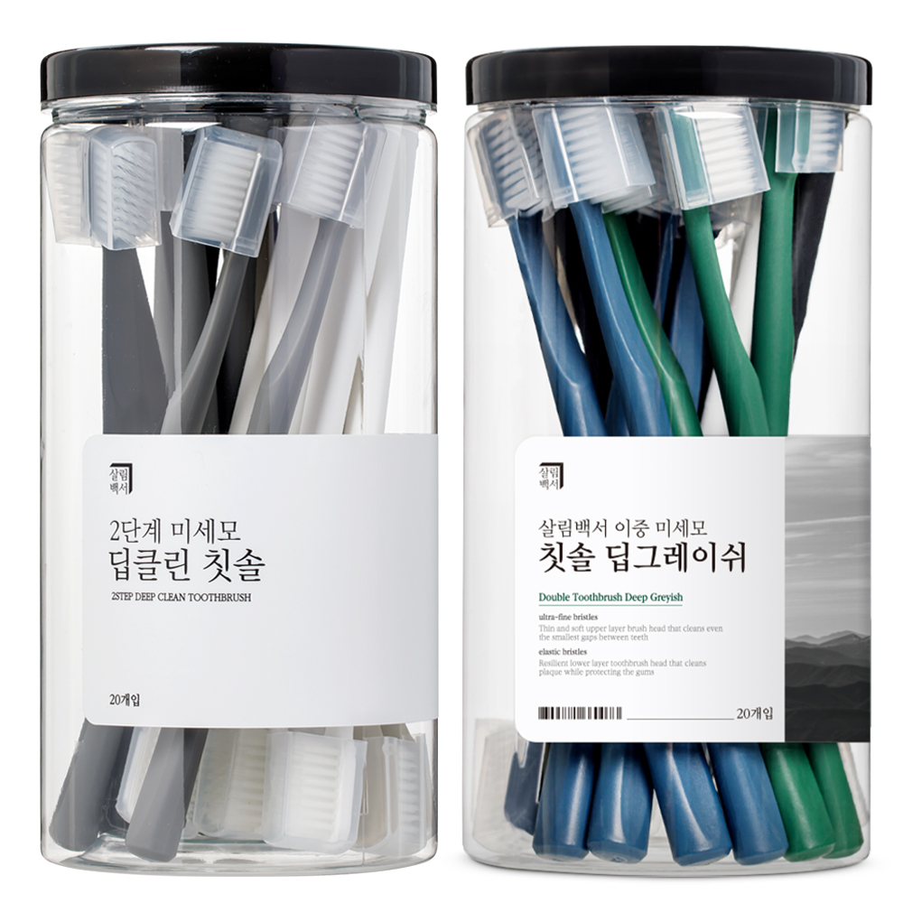 살림백서 미세모 6색 딥그레이쉬+딥클린 칫솔 40개입 초극세모 잇몸 대용량 부드러운 어금니 - 상품 이미지