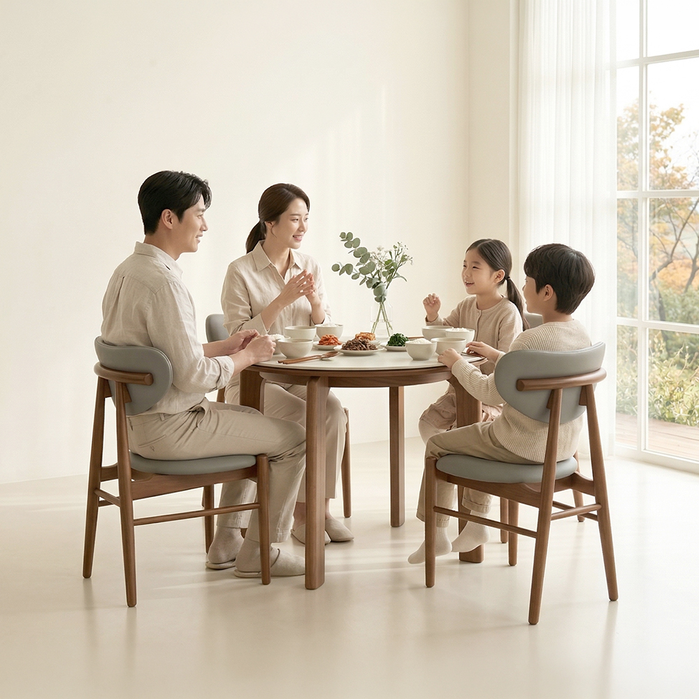 헤닝 루나 원형 테이블 세라믹식탁 세트 4인용 원목 식탁 1100 밀키오의자4 - 상세 이미지 3