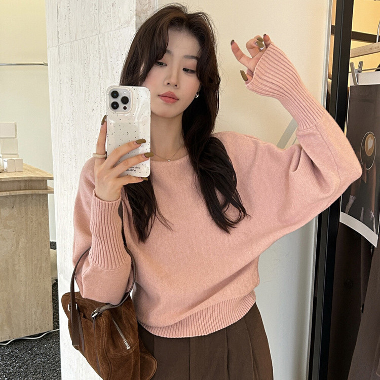 심플 데일리 입술넥 크롭 니트긴팔 SSH-141 - 블랙