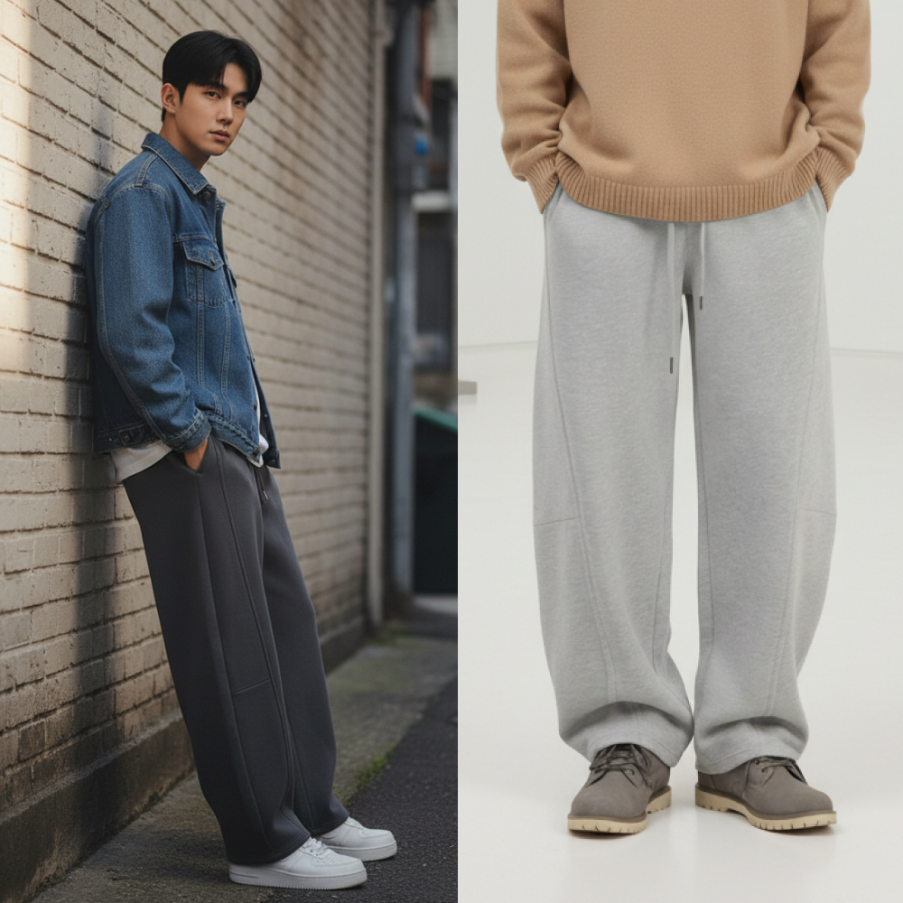 남자 커브드팬츠 벌룬 와이드트레이닝 팬츠 스웻팬츠 츄리닝 통바지 - 멜란지그레이