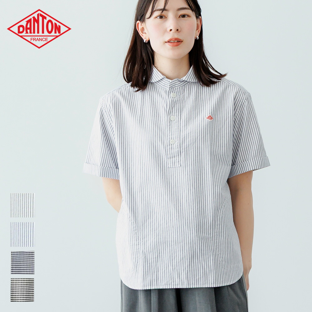 단톤 여성 풀오버 스트라이프 체크 반팔 셔츠 라운드넥 포켓 26SS DT-B0283OXP - 상세 이미지 2