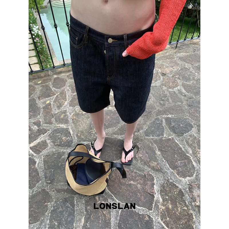 LONSLAN 론슬란 버뮤다팬츠 와이드 카프리 여성 데님 청바지 데님 반바지 - 상세 이미지 5