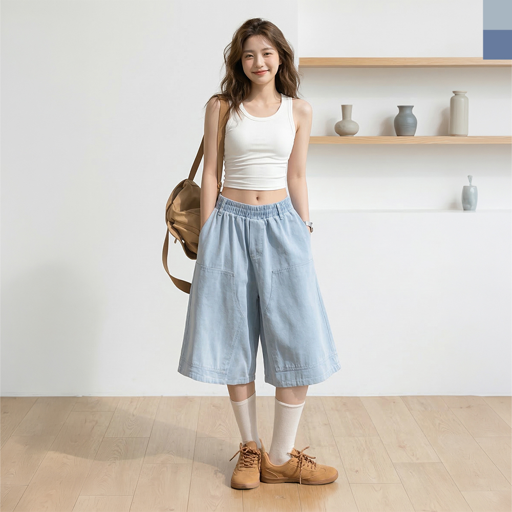 여성 버뮤다 2컬러 밴딩 데님 반바지 DJJ-ACC-2008W - 머드중청