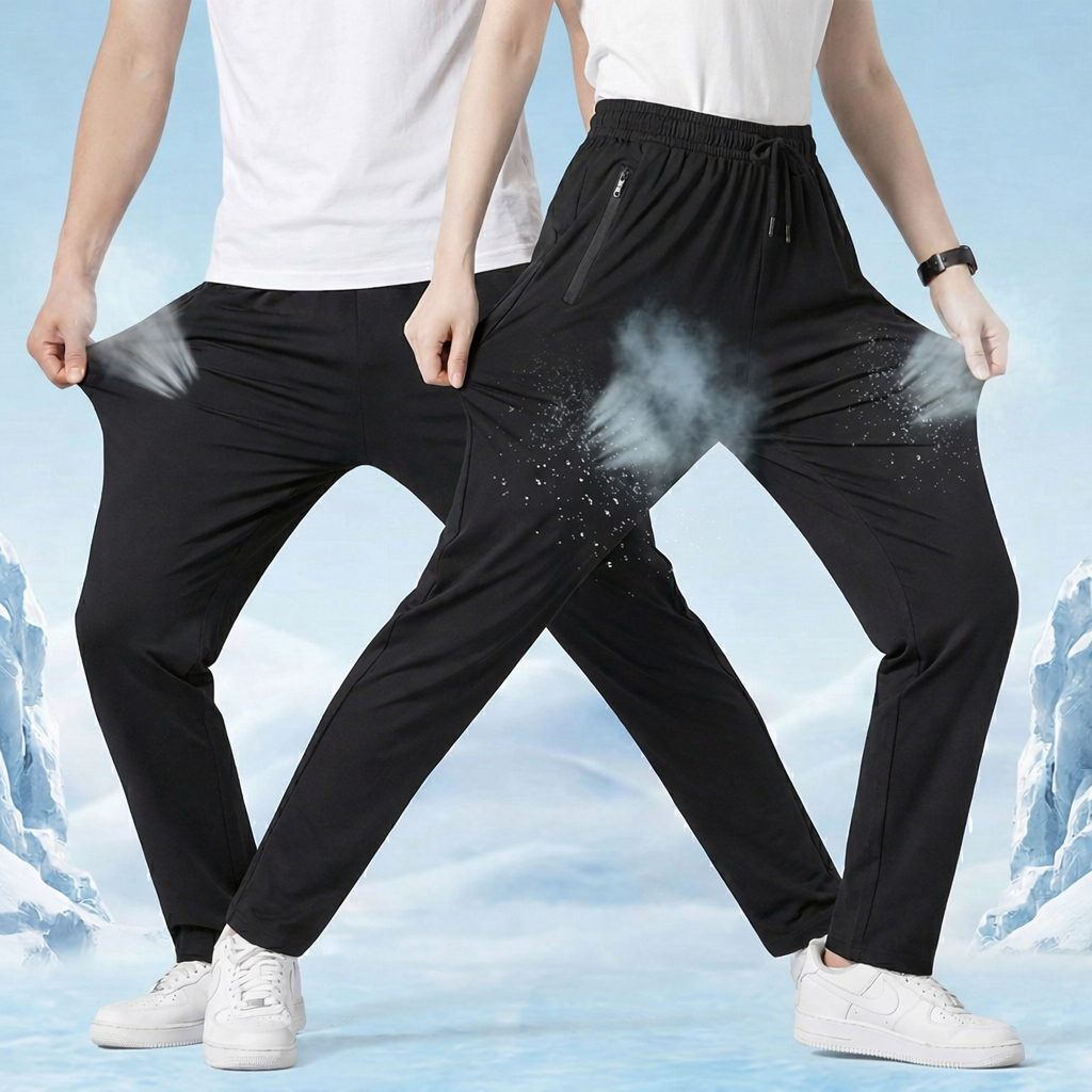 냉감팬츠 남자 여자 밴딩 여성 바지 스판 쿨 - black