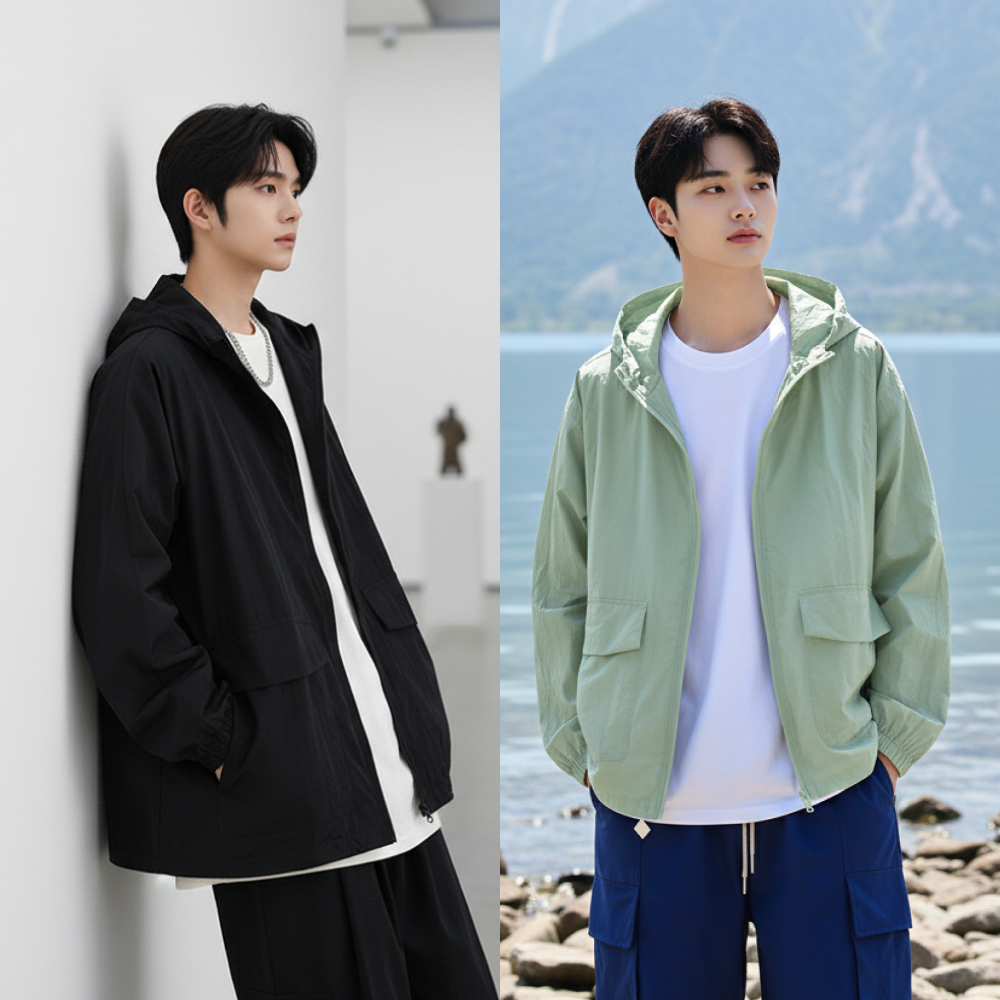 남성 여름 봄 아우터 초 경량 바람막이 윈드브레이커 점퍼 아노락 - 화이트