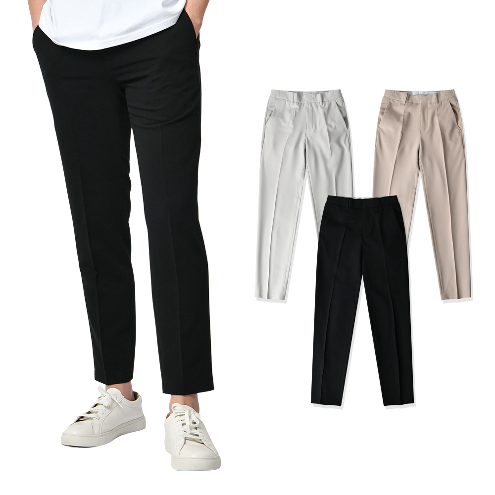 남자 매직 슬라이드 후크 슬랙스 정장 스판 기지 바지 팬츠 3컬러 - 베이지