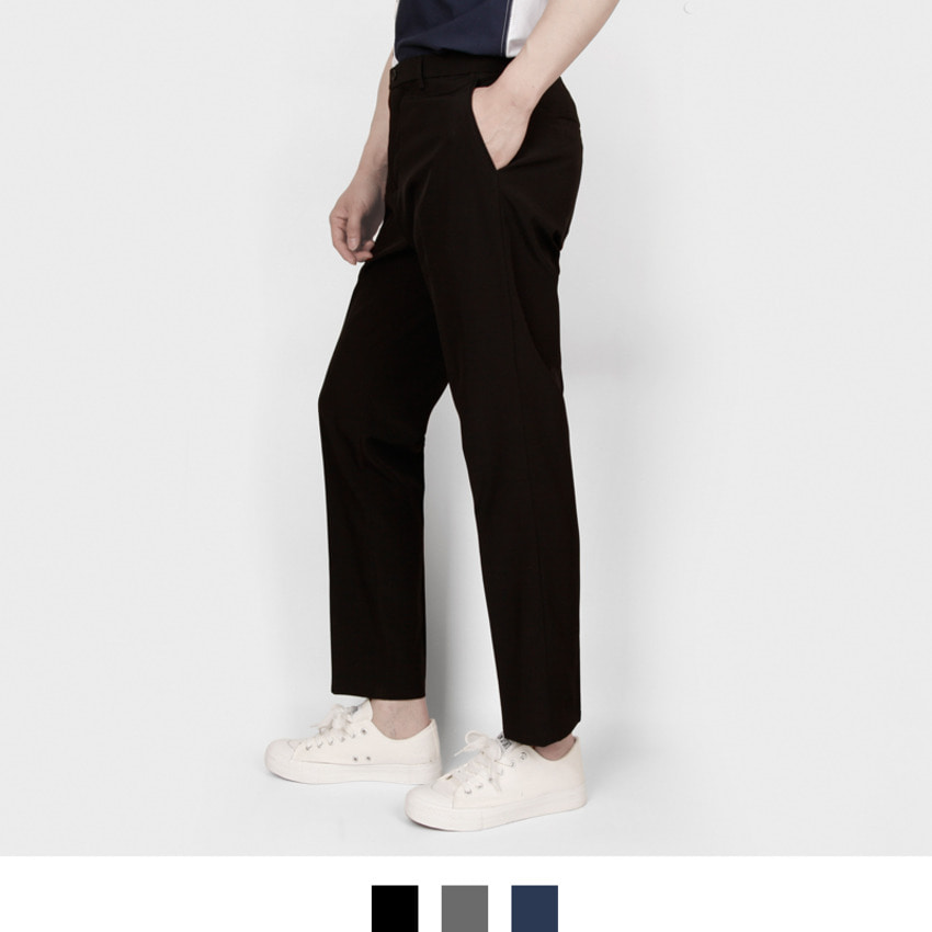 남자 구김없는 슬랙스 정장 바지 스판 슬림핏 - 블랙