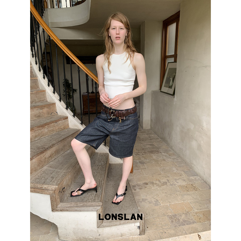 LONSLAN 론슬란 버뮤다팬츠 와이드 카프리 여성 데님 청바지 데님 반바지 - 상세 이미지 3