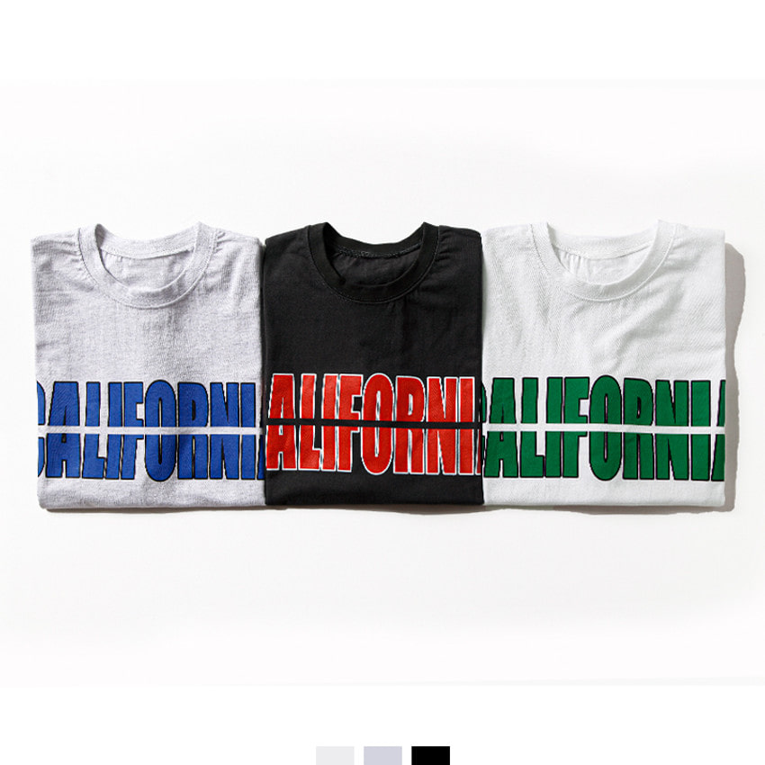 남자 오버핏 반팔티 캘리포니아 그래픽 프린팅 여름 티셔츠 - 백오트밀