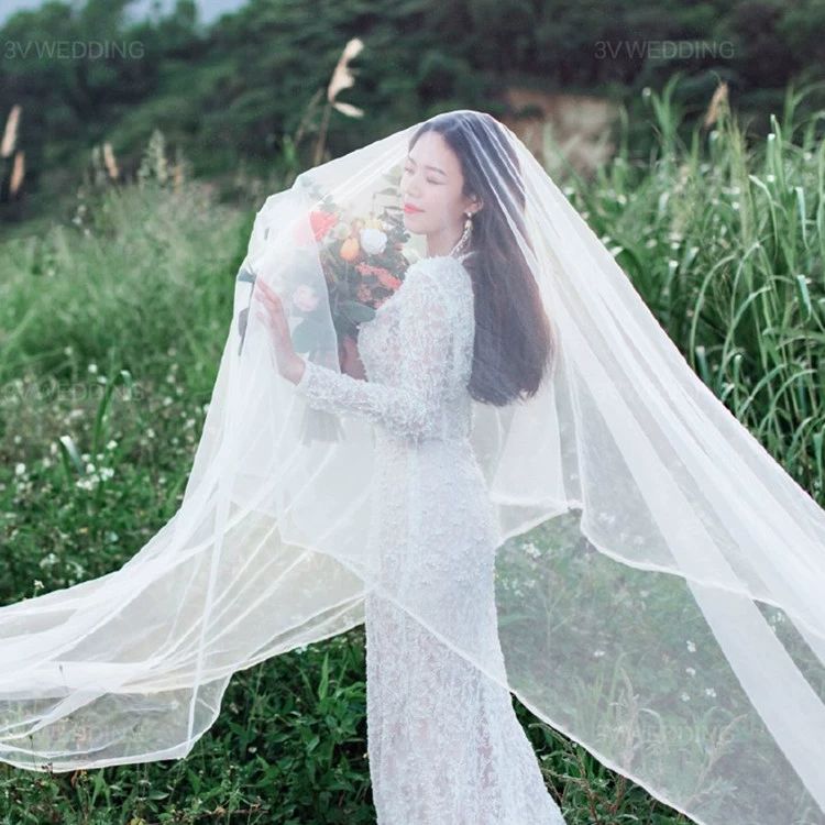 웨딩면사포 스팽글 테두리 더블베일 헤어 신부 셀프웨딩 레이어 소품 이상 여성 웨딩 - 상세 이미지 2