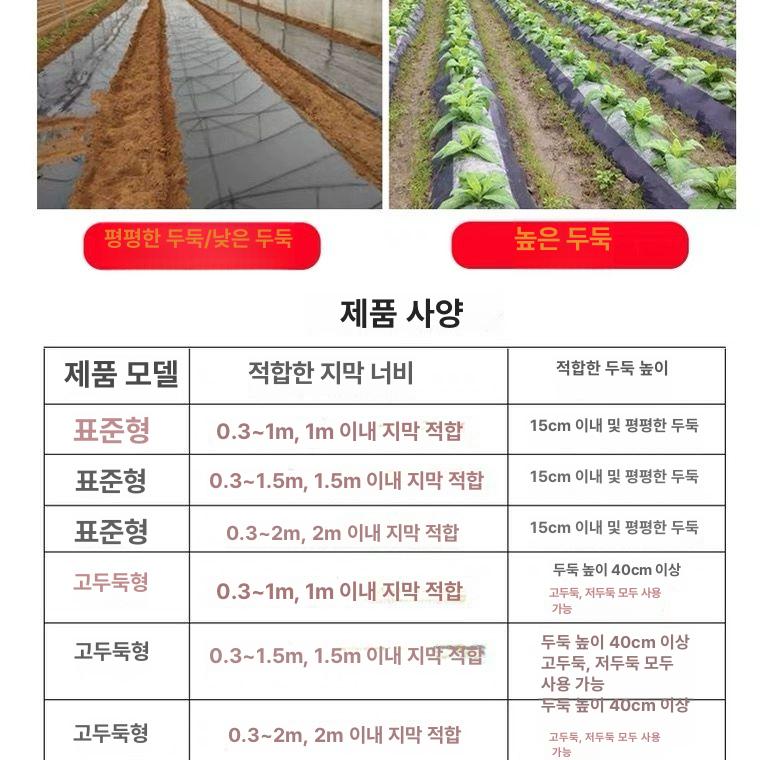 비닐멀칭기 피복기 수동 씌우는기계 밭농사 고추밭 덮개 관리기 휴립 멀칭 고랑 필름 농사 - 상세 이미지 4