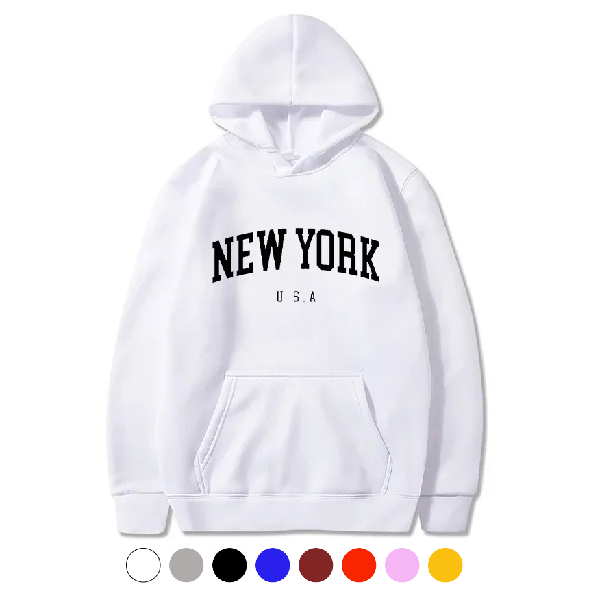 유니바운드 뉴욕 후드티 오버핏 커플후드 루즈핏 단체복 캐주얼룩 단체티 - 옐로우