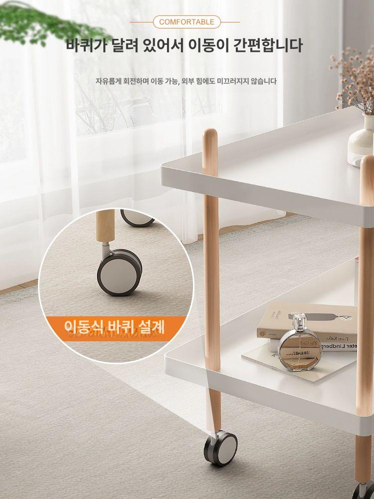 북유럽 트롤리 카트 이동식 이단 사이드 테이블 50x34x53 블랙 - 상세 이미지 3