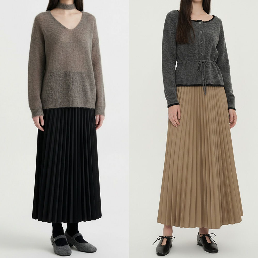 여성 A라인 주름 밴딩 롱 스커트 JEB-1007373 - 블랙