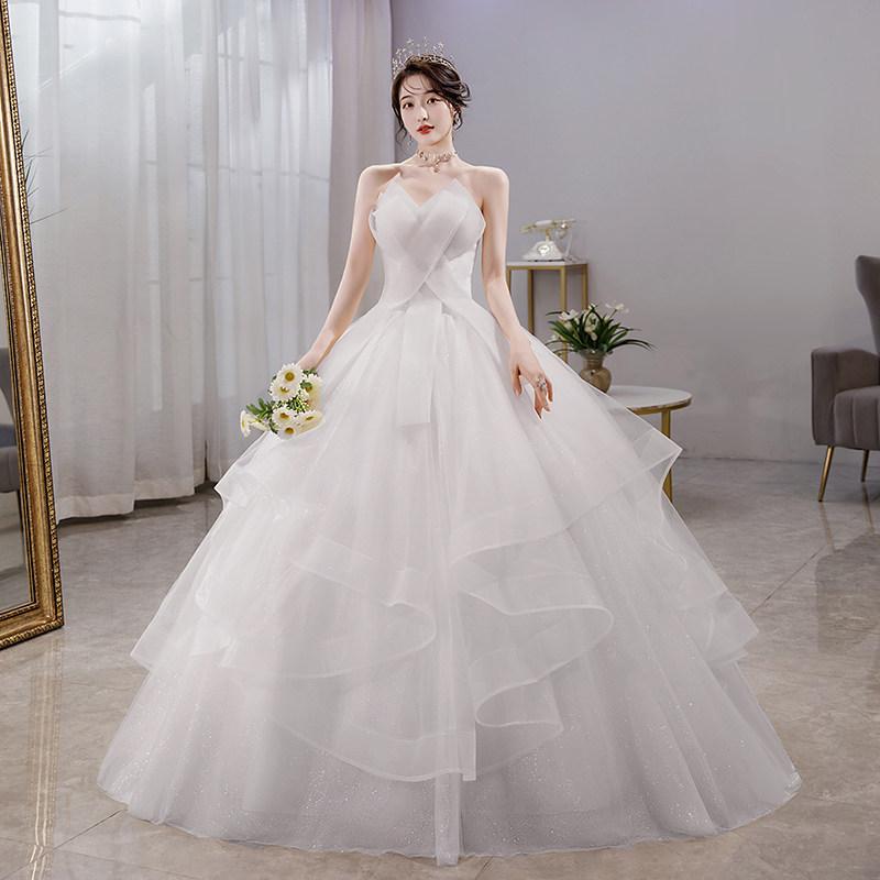 화이트 웨딩드레스 벨라인 연주회 흰색드레스 화려한 브라이덜샤워 촬영 웨딩 싱글 라인 - 상품 이미지