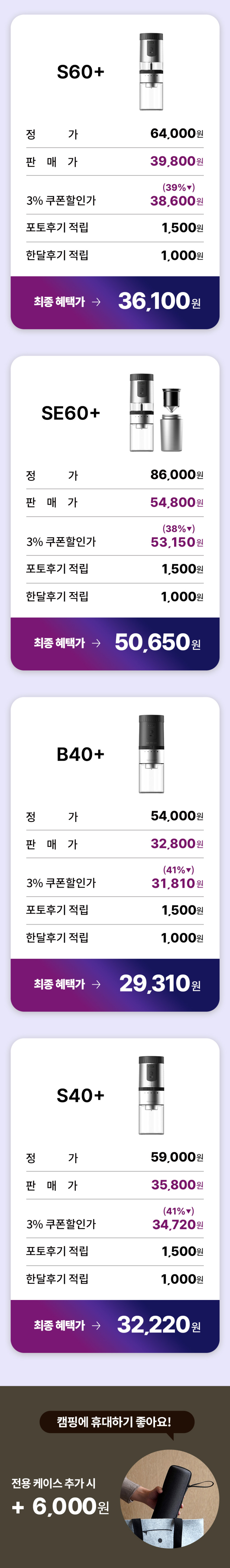 루미 충전식 무선 전동 커피그라인더 S60 플러스 휴대용 가정용 판매처 상세 정보 이미지 2