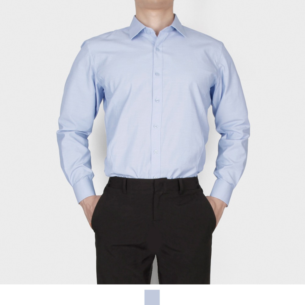 남자 소라색 셔츠 긴팔 베이직 슬림핏 정장 남방 - 소라95