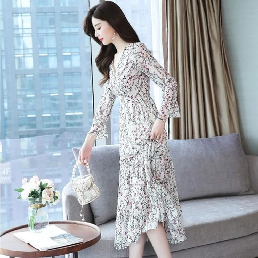 여성 쉬폰 여름 롱원피스 반팔 휴양지 바캉스룩 플라워