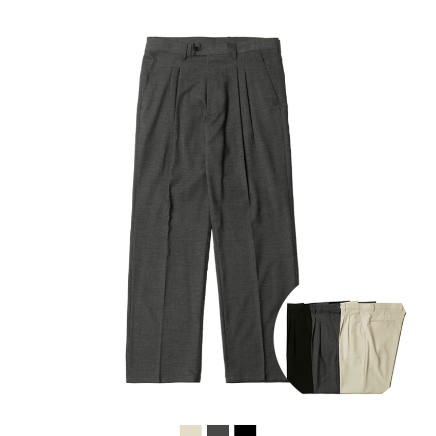 남자 투턱 와이드 슬랙스 클래식 데일리 슬랙스 - 그레이