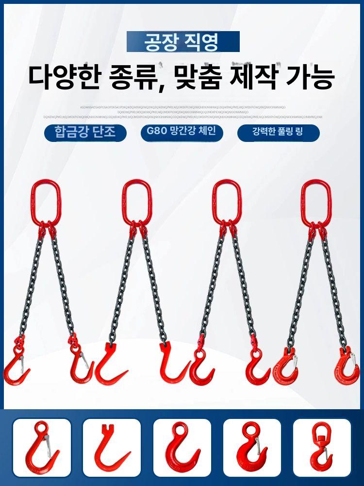 와이어 체인슬링 호이스트 산업용 크레인 더블 훅 후크 인양 블록 슬링 쇠사슬 고리 집게 - 상세 이미지 3