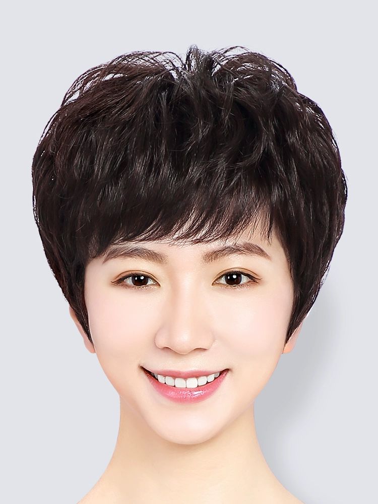 중년 가발 숏컷 통가발 단발 자연스러운 여성용 인모 헤어 항암가발 정수리 여자 여자가발 - 상세 이미지 2