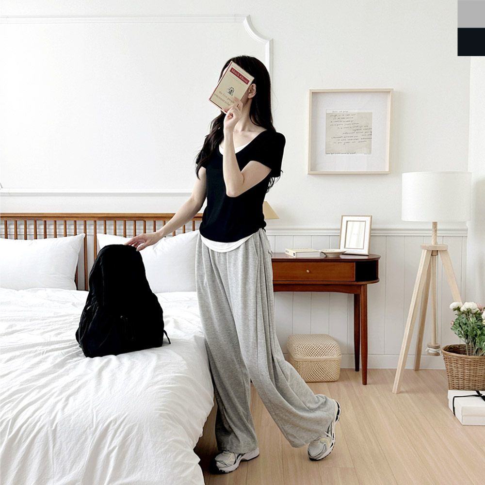 트렌디 2컬러 여성 와이드 팬츠 DJJ-GTT-SS1028W - 블랙