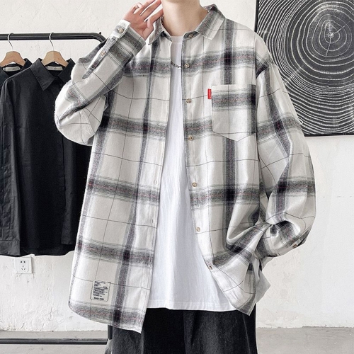 루즈핏 남녀공용 캐주얼 체크 셔츠 LM-0699 - black