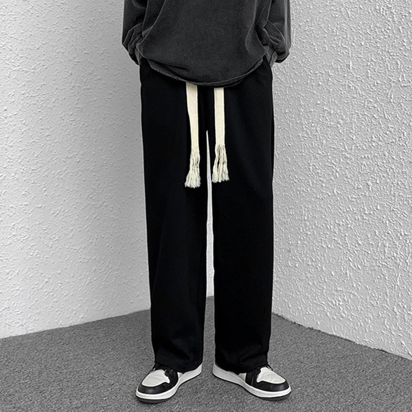 캐주얼 무지 남성 허리밴딩 스트릿 루즈핏 일자팬츠 IS-PA57 - 블랙