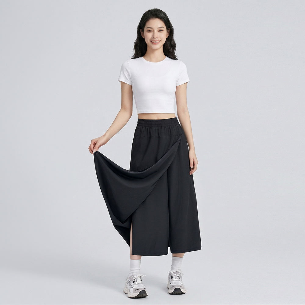 세련된 여성 무드 와이드핏 스커트 팬츠 DJJ-KAA-9013W - 블랙