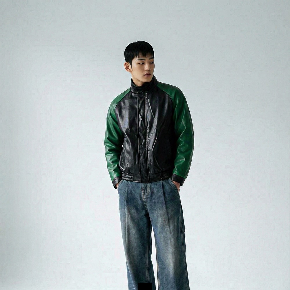 남자 레더 자켓 가죽 자켓 봄 아우터 - 블랙