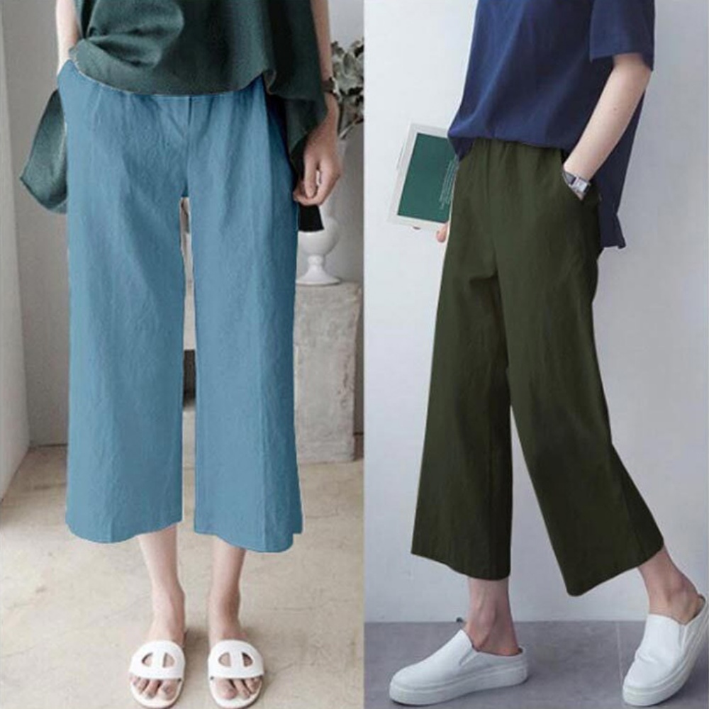 여성 8부 와이드핏 캐주얼 팬츠 여름 린넨 바지 - 7컬러 - 화이트