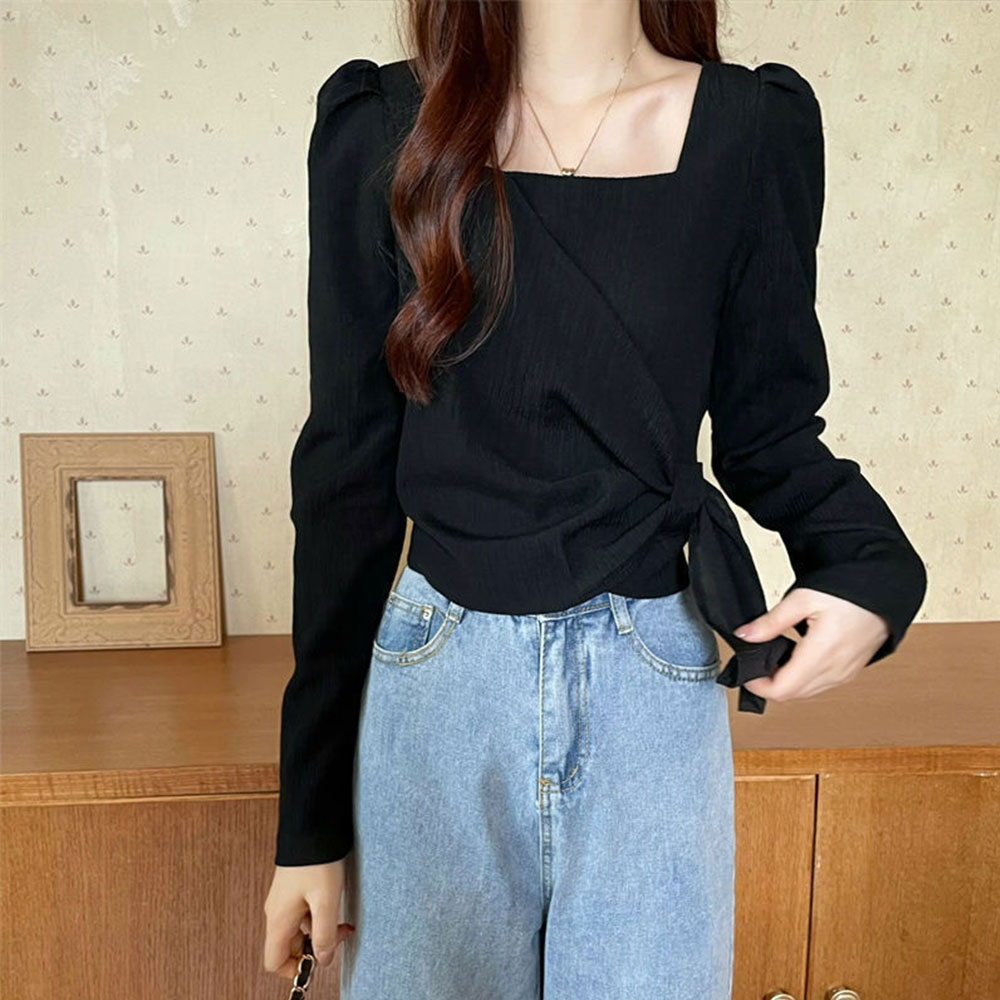 스트랩 스퀘어넥 플리츠 블라우스 2color DK-0196 - 화이트