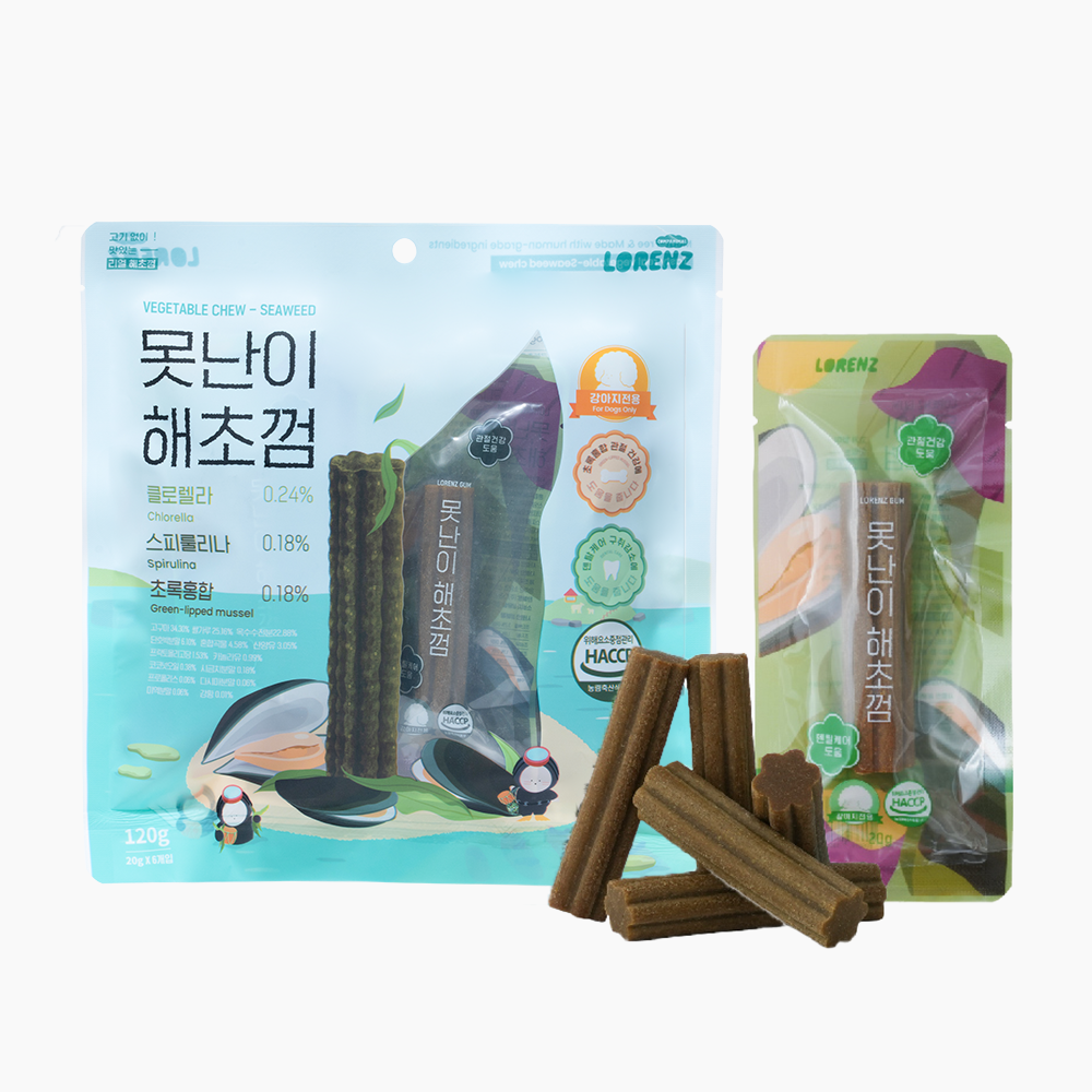 [오늘출발] 로렌츠 못난이 껌 강아지 치석 덴탈껌 입냄새제거 개껌 해초껌 관절관리, 20g, 6개 - 상품 이미지
