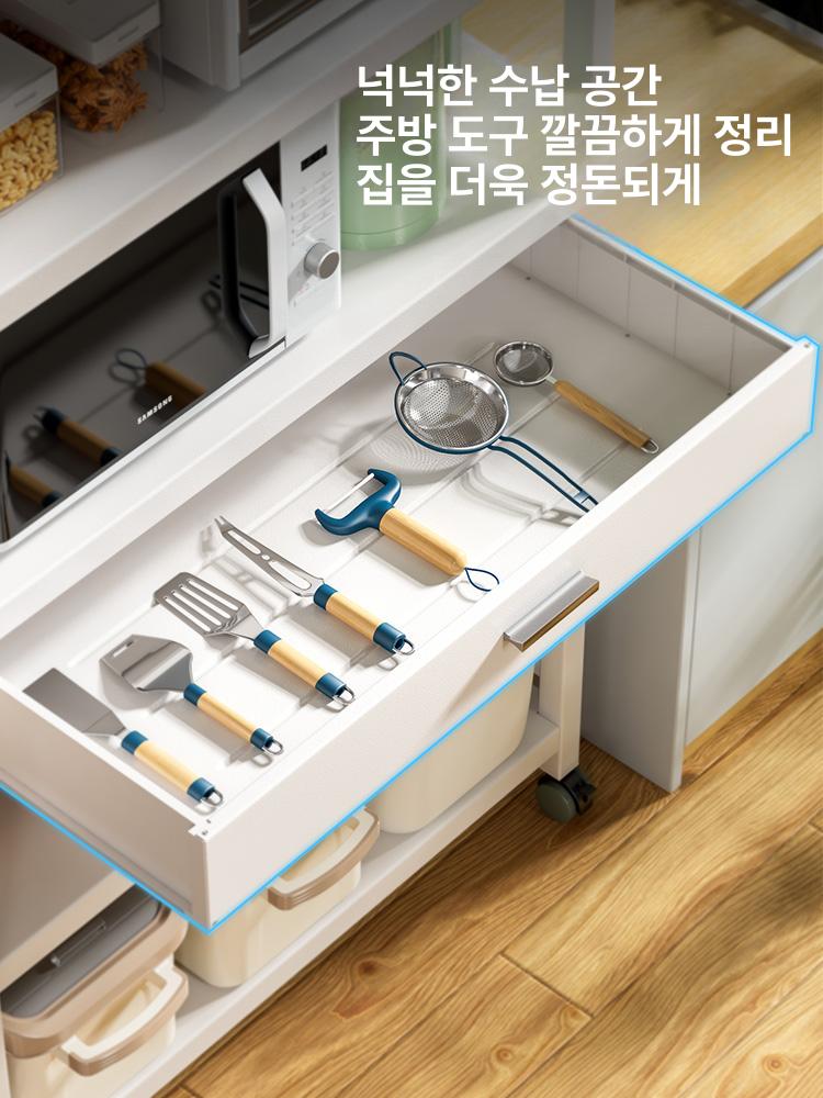 이동식 밥솥 거치대 높이조절 바퀴있음 전자레인지 접이식 높이 선반 노트북 주방 수납 - 상세 이미지 3