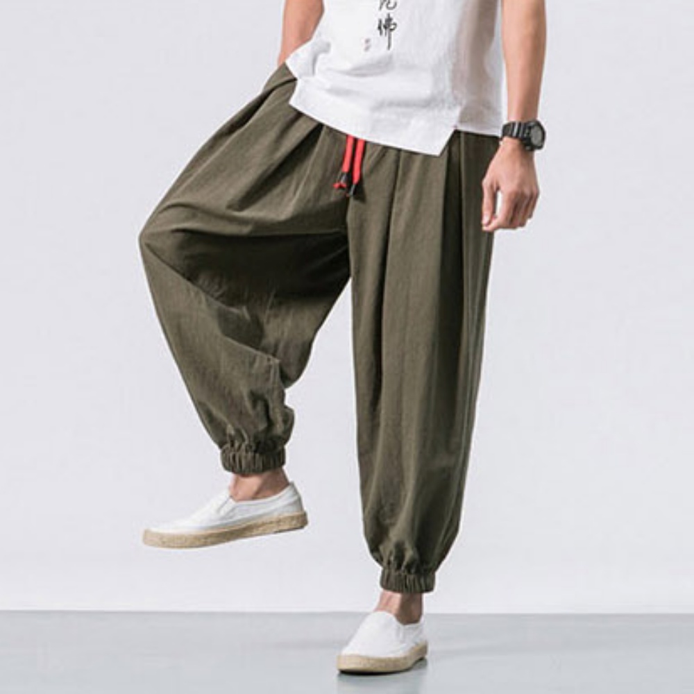 남성 캐주얼 와이드핏 배기 팬츠 편한 통바지 - 3컬러 - 레드브라운