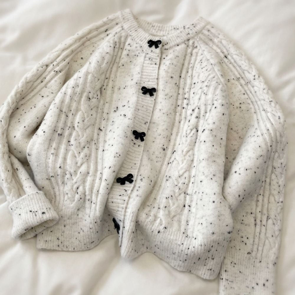 리본 장식 캐주얼 리본 니트 가디건 데일리 가디건