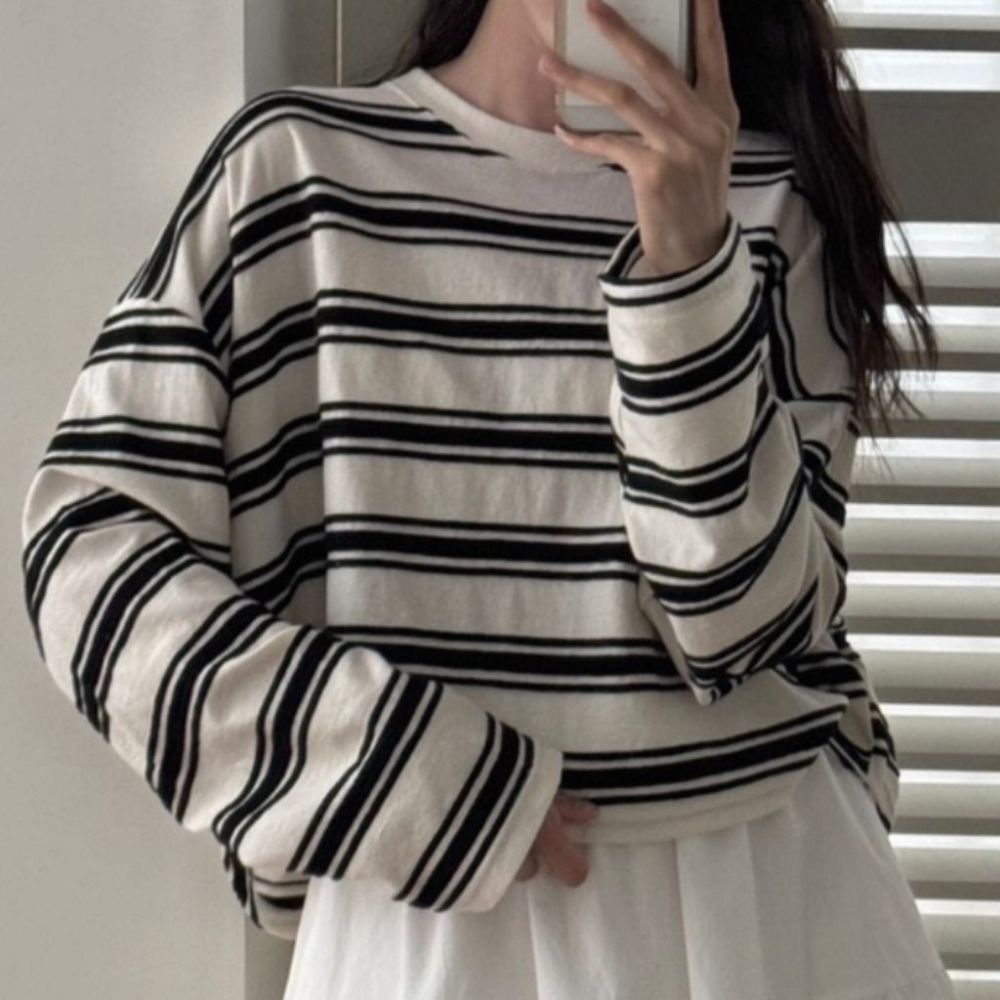 스트라이프 크롭 티 - 아이