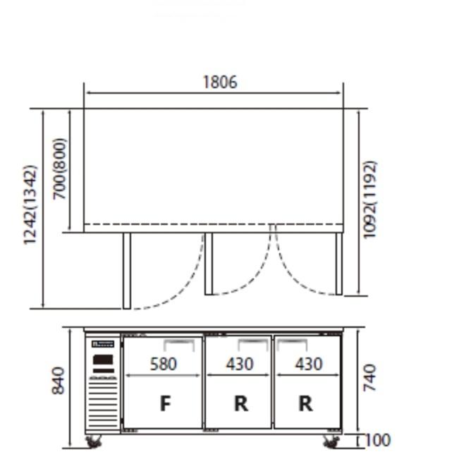 1800 테이블냉장냉동고 카페 간냉식 3도어 냉동냉장테이블 - 상세 이미지 4