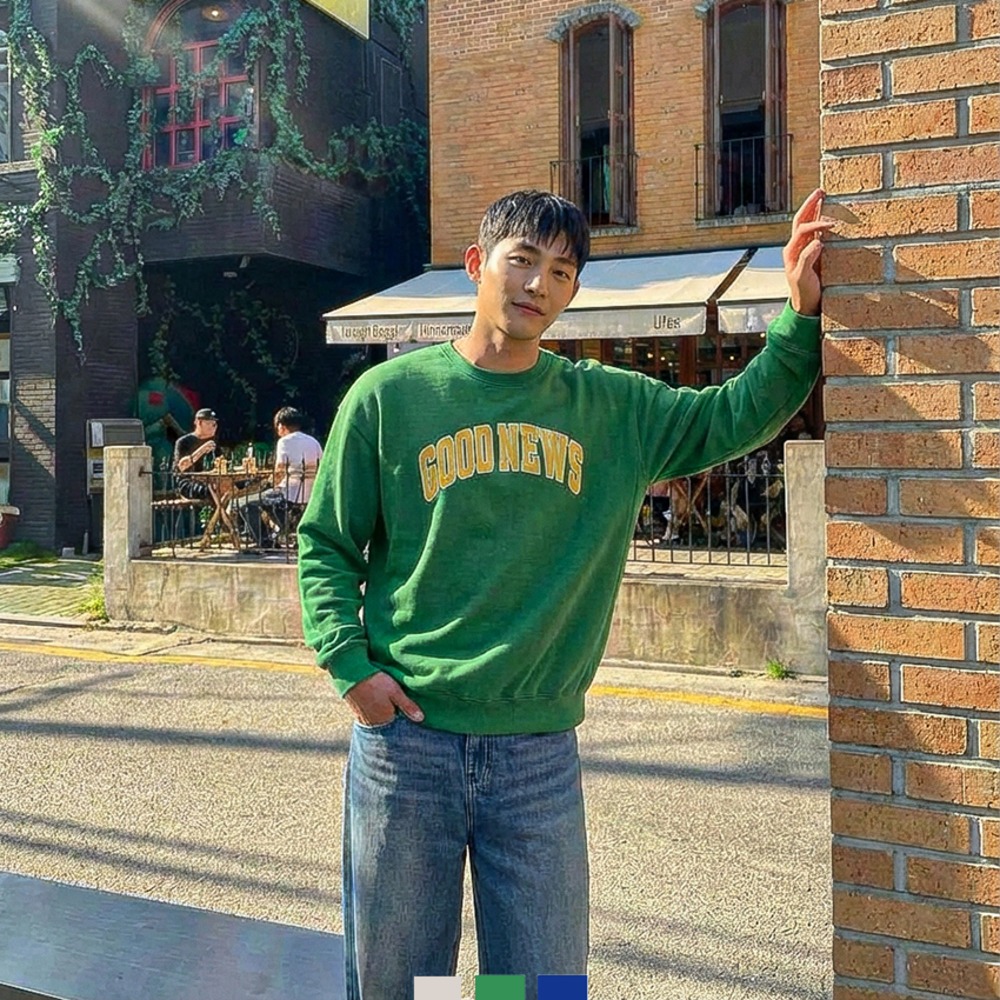 남자 봄 맨투맨 프린팅 맨투맨 데일리 맨투맨 - 오트밀