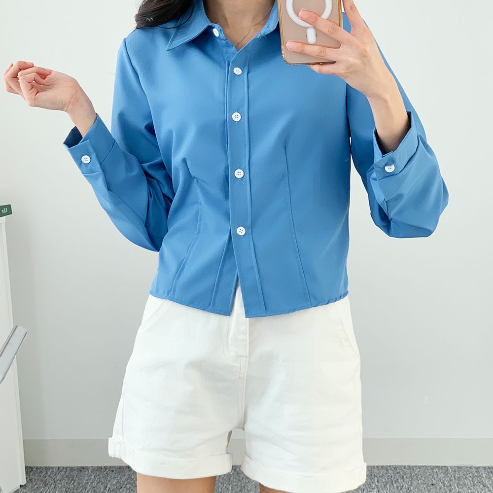 슬림 크롭 카라 셔츠 HPC-1007853 - 블루