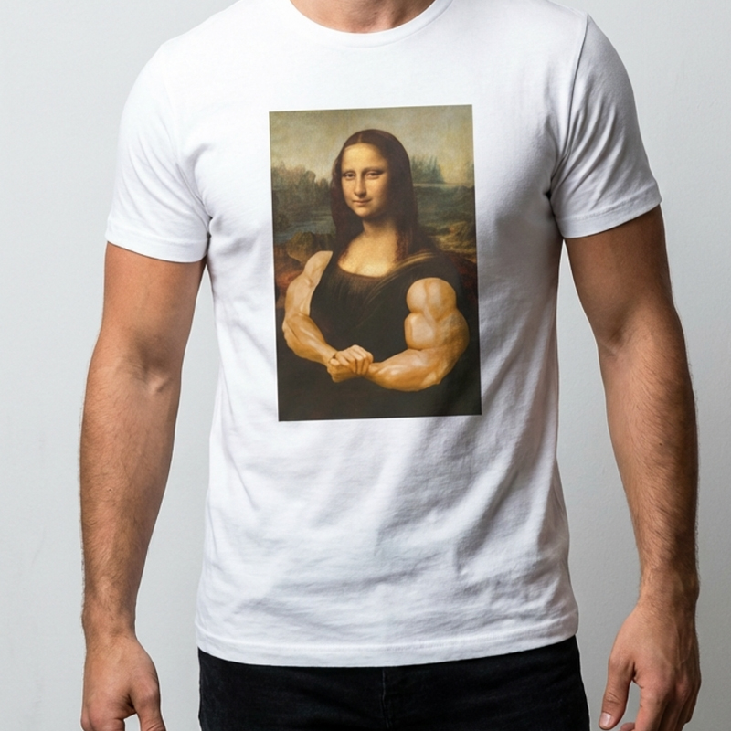 헬창 모나리자 티셔츠 킹받는 선물 쓸모없는 쓸데없는 재미있는 웃긴 옷 - 블랙