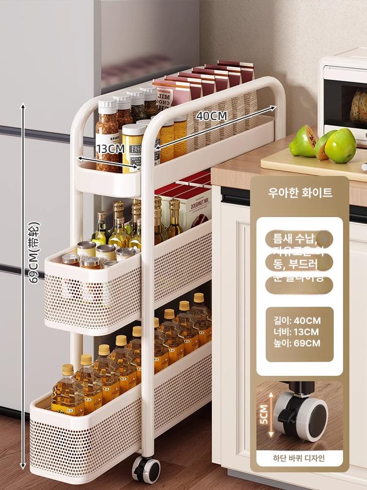 바퀴달린 수납장 이동식 정리대 수납 간식 미니 세탁실 보관함 달린 다용도 트롤리 슬림 - 상세 이미지 2