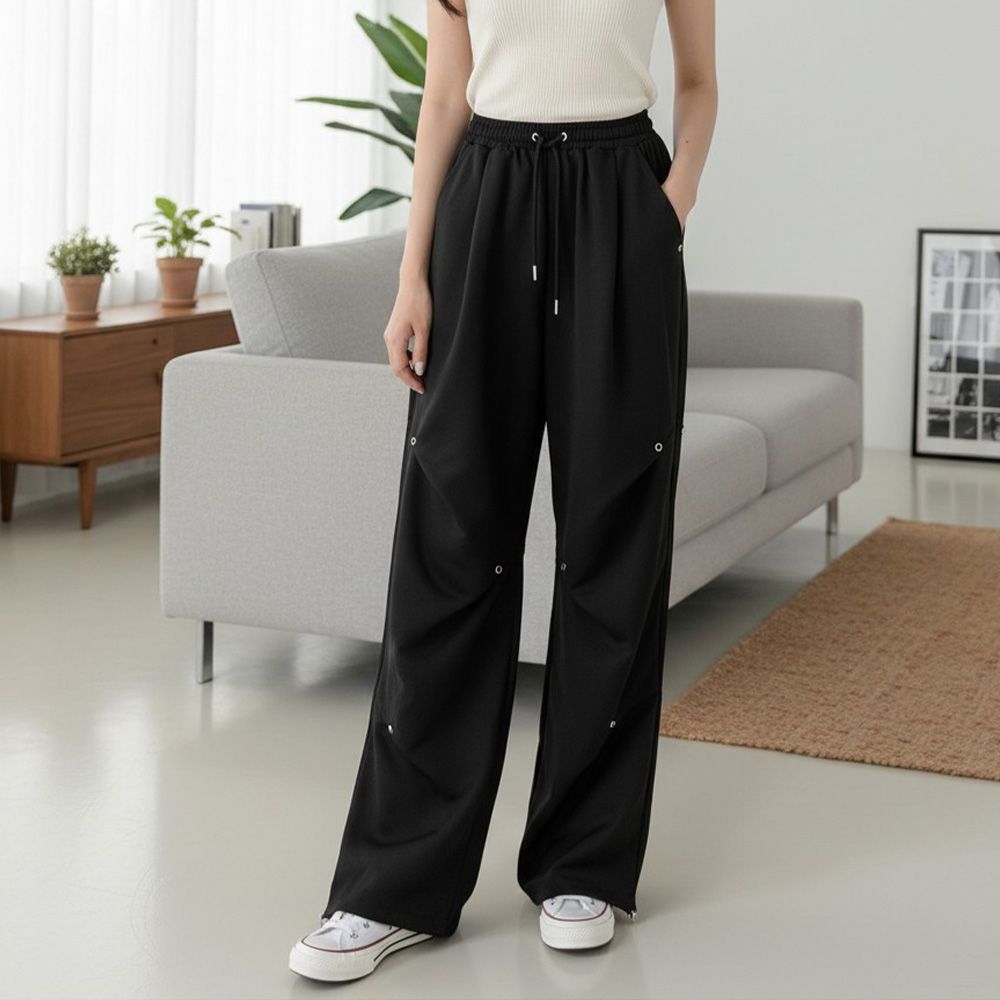 SD-262029 와이드바지 스트링 리벳장식 코셰 남녀 - 검정