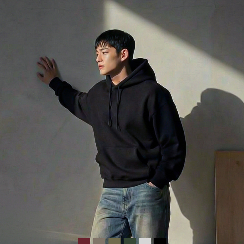 남자 오버핏 후드티 봄 맨투맨 후드티셔츠 20대 30대 40대 데일리 루즈핏 후디 - 그레이