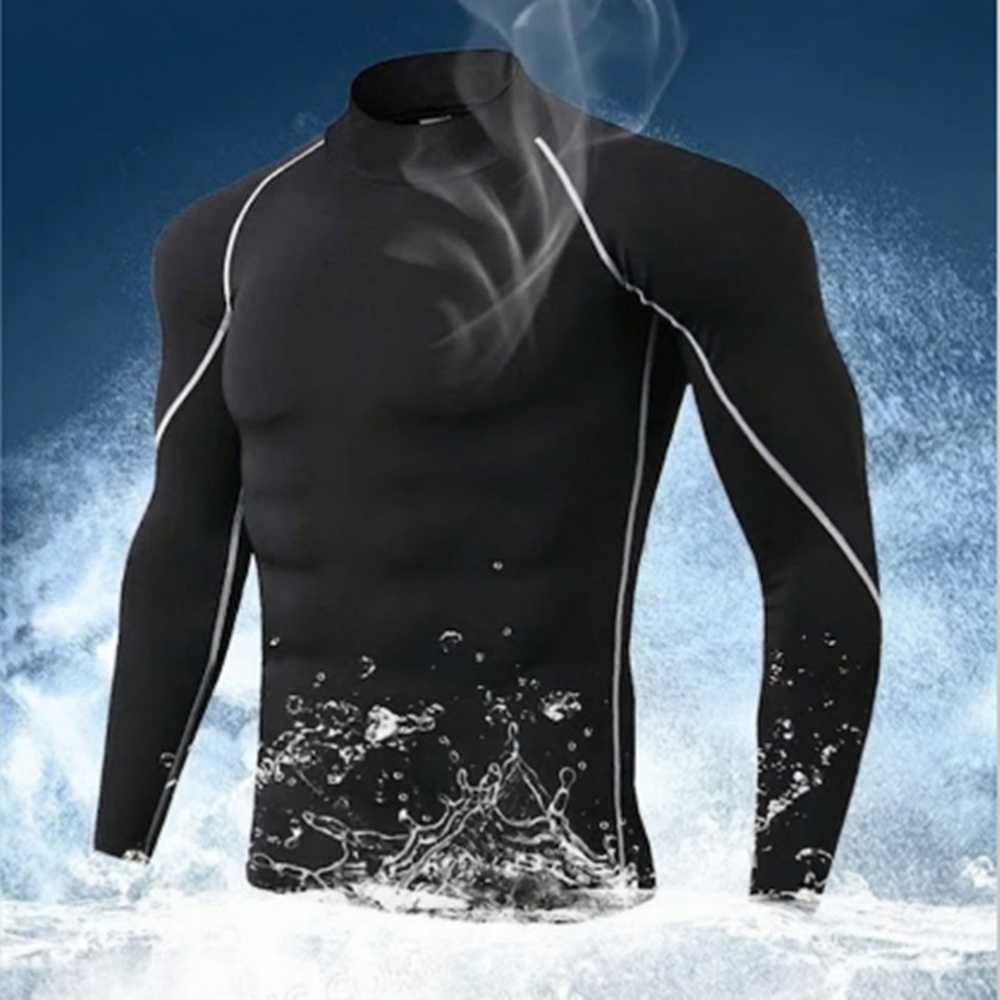 남성 헬스 컴프레션 짐웨어 머슬핏 드라이핏 반목 레이어드 긴팔티 - 네이비