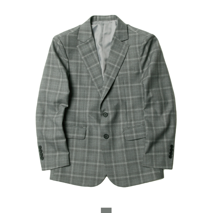 남자 그레이 체크 수트 정장 세트 슬랙스 자켓 - 그레이 체크