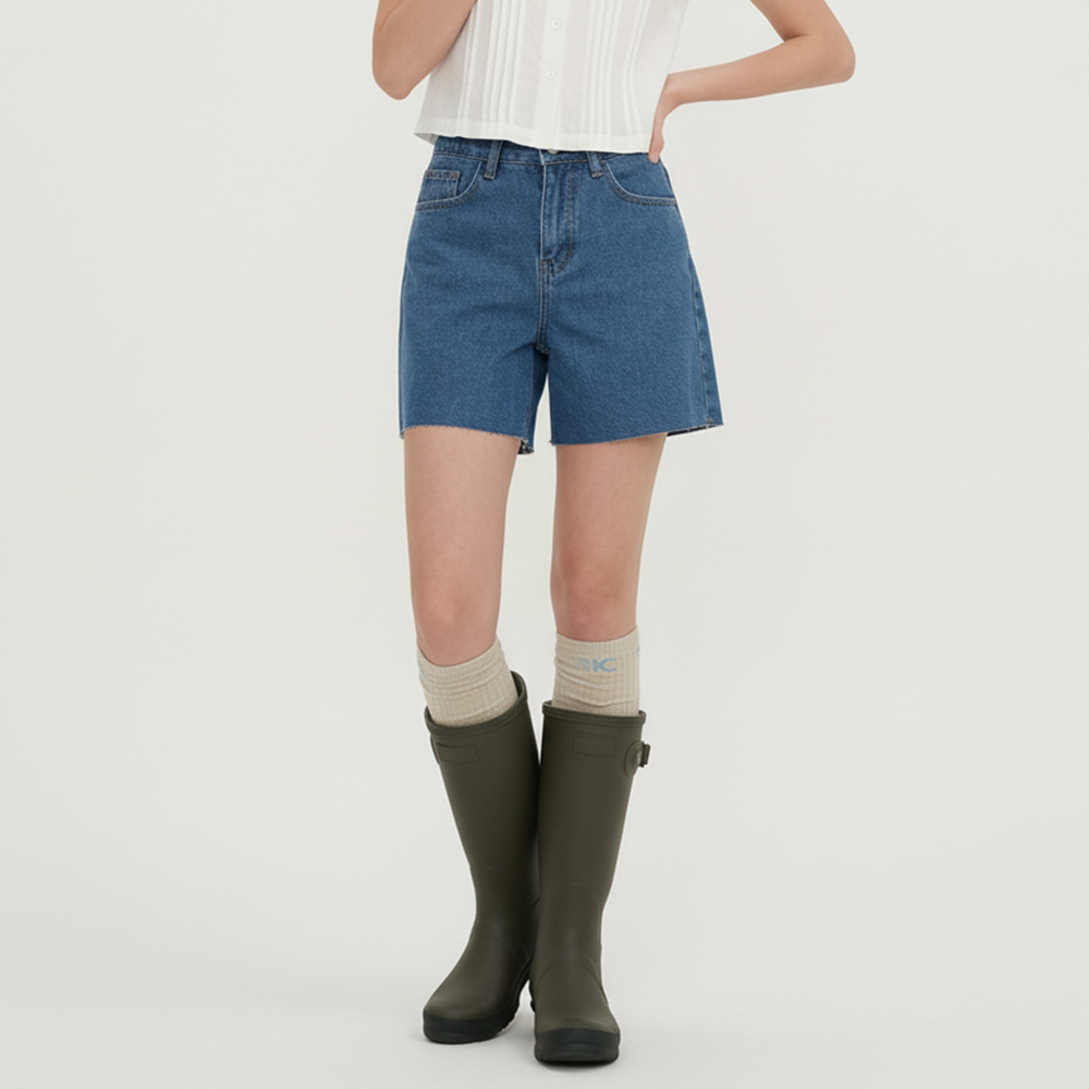 JEB-1007326 여성 A라인 하이웨스트 컷오프 데님 반바지 - 블루