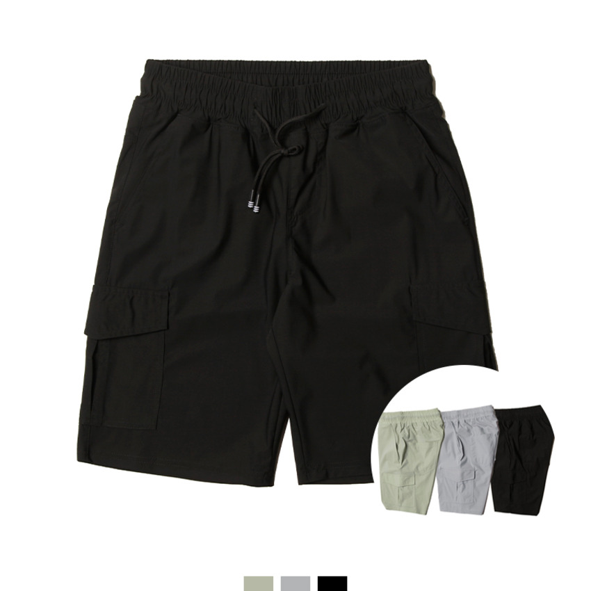 남성 쿨소재 카고 반바지 스판 밴딩 여름 쇼츠 캐주얼 데일리 바지 - 연카키