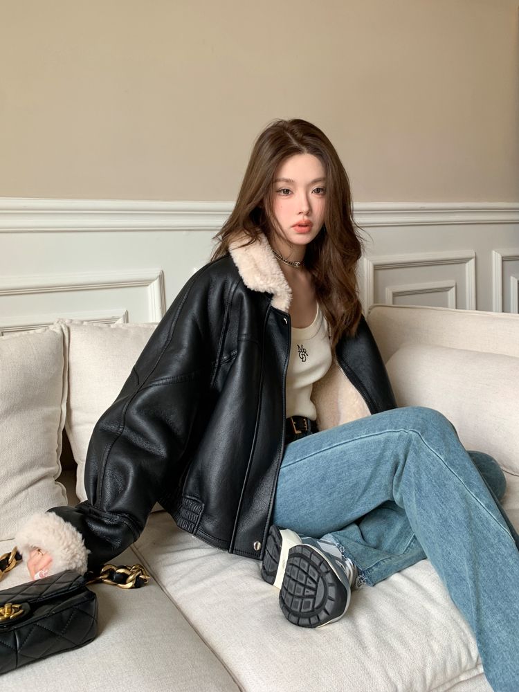 여성 무스탕 코트 양털 크롭 램스킨 자켓 겨울 롱코트 롱 모직 여자 울 - 상세 이미지 2